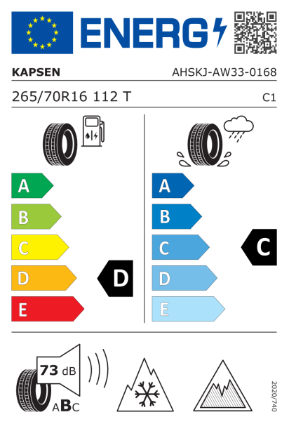 Kapsen AW33 265/70 R16 112T Eurolabel