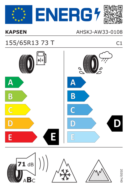 Kapsen AW33 155/65 R13 73T Eurolabel