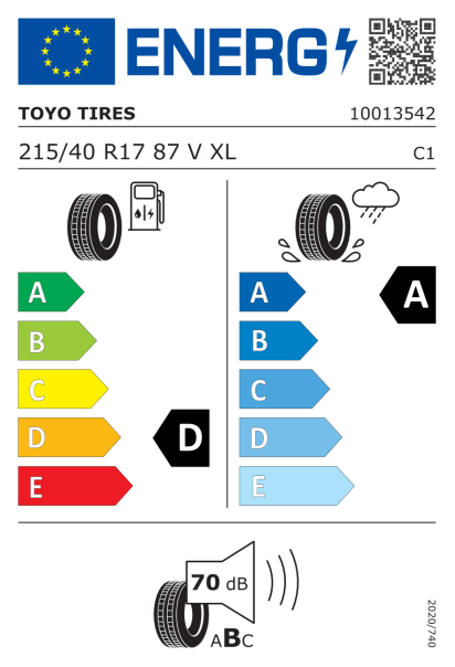 Toyo Proxes Comfort 215/40 R17 87V XL Eurolabel
